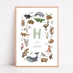 Personalized Australian Animals Nursery Print: Custom Kids Room Decor