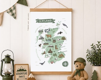 Scotland Map Print: Illustrated Scottish Landmarks Travel Art