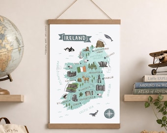 Irland Landkarte Poster: Illustrierte irische Wahrzeichen