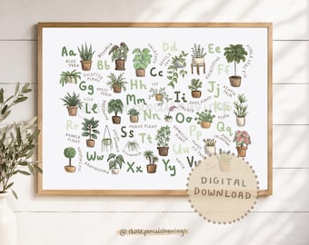 Houseplant Alphabet Print: Botanical Nursery or Classroom Poster (Digital Download)