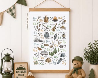 Camping Alphabet Print: Illustrated ABCs, Outdoor Nursery Decor