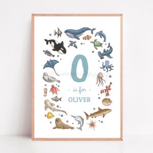 Impressão personalizada de animais marinhos para quarto de bebê: decoração costeira para quarto infantil