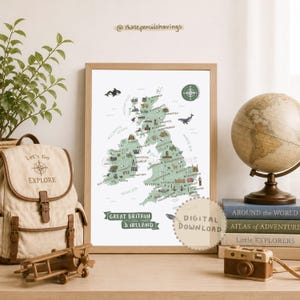 Karta över Storbritannien och Irland | Illustrerade landmärken i Storbritannien (digital nedladdning)