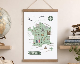 Frankreich Karte Print: Illustrierte Reiseposter
