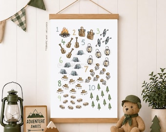 Camping Counting Print: Illustrated Outdoor Nursery Art
