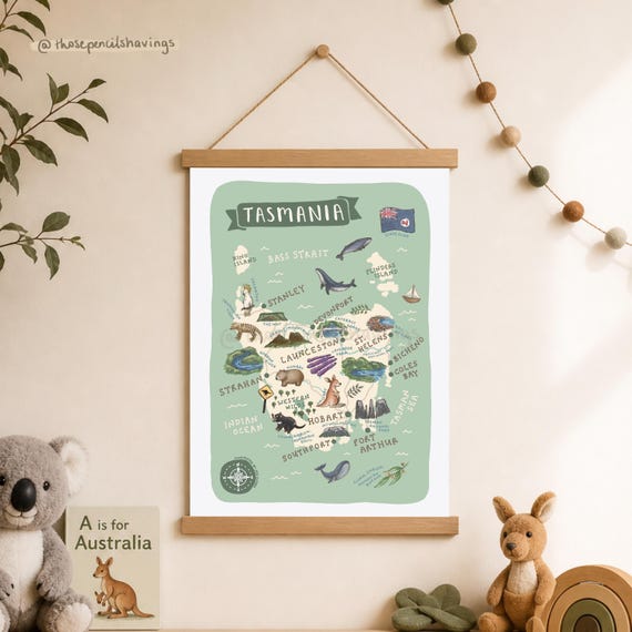 Tasmania Map Print: Illustrated Travel Poster (digital Download