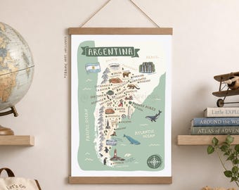 Argentina Map Print: Illustrated Travel Poster, South America Decor