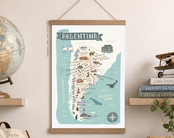 Argentina Map Print: Illustrated Travel Poster, South America Decor