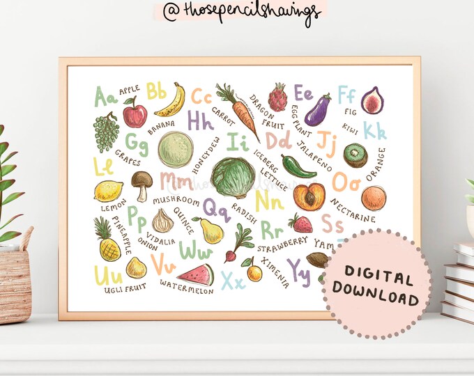 Printable Alphabet With Fruits & Vegetables, Educational Alphabet ...