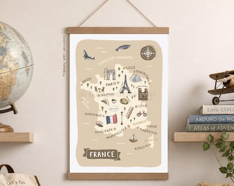 Frankreich Karte Print: Illustrierte Reiseposter
