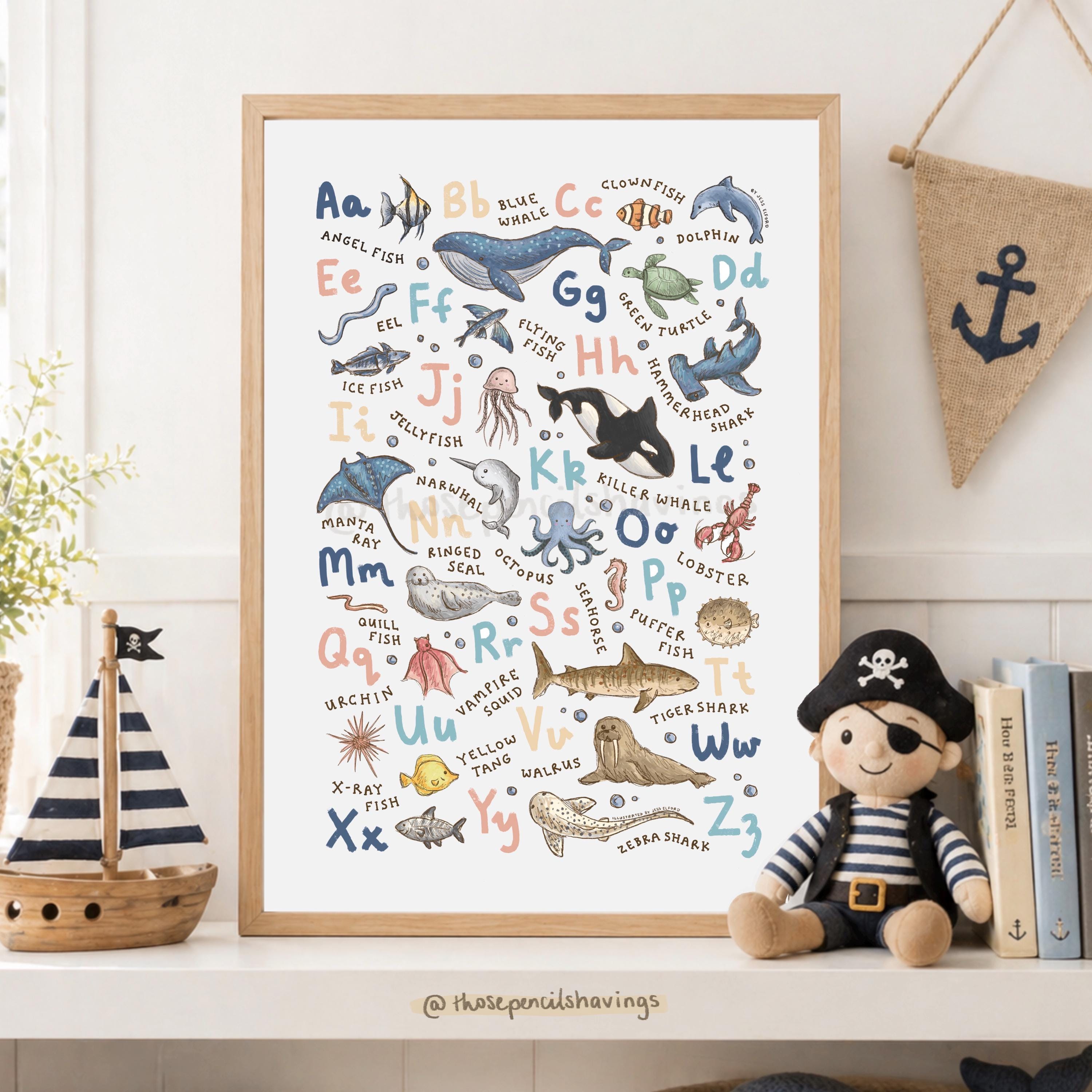 Print Az Ocean Animals Alphabet Print: A-Z Sea Life Nursery Decor - Etsy