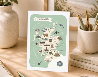 Scotland Map Postcard: Illustrated Scottish Travel Souvenir
