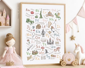 Fairytale Alphabet Print: Whimsical A-Z Nursery Wall Art