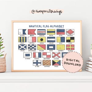 Nautical Flag Alphabet Print: Maritime Signal Flags, Coastal Nursery (Digital Download)