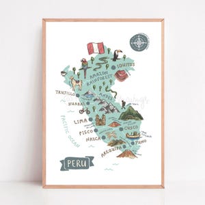 Peru Map Print: Illustrated Travel Poster With Landmarks (digital ...