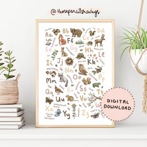 Woodland Animals Alphabet | A–Z Forest-Themed ABC Poster | Printable Kids Wall Art for Nursery or Classroom | DIGITAL DOWNLOAD