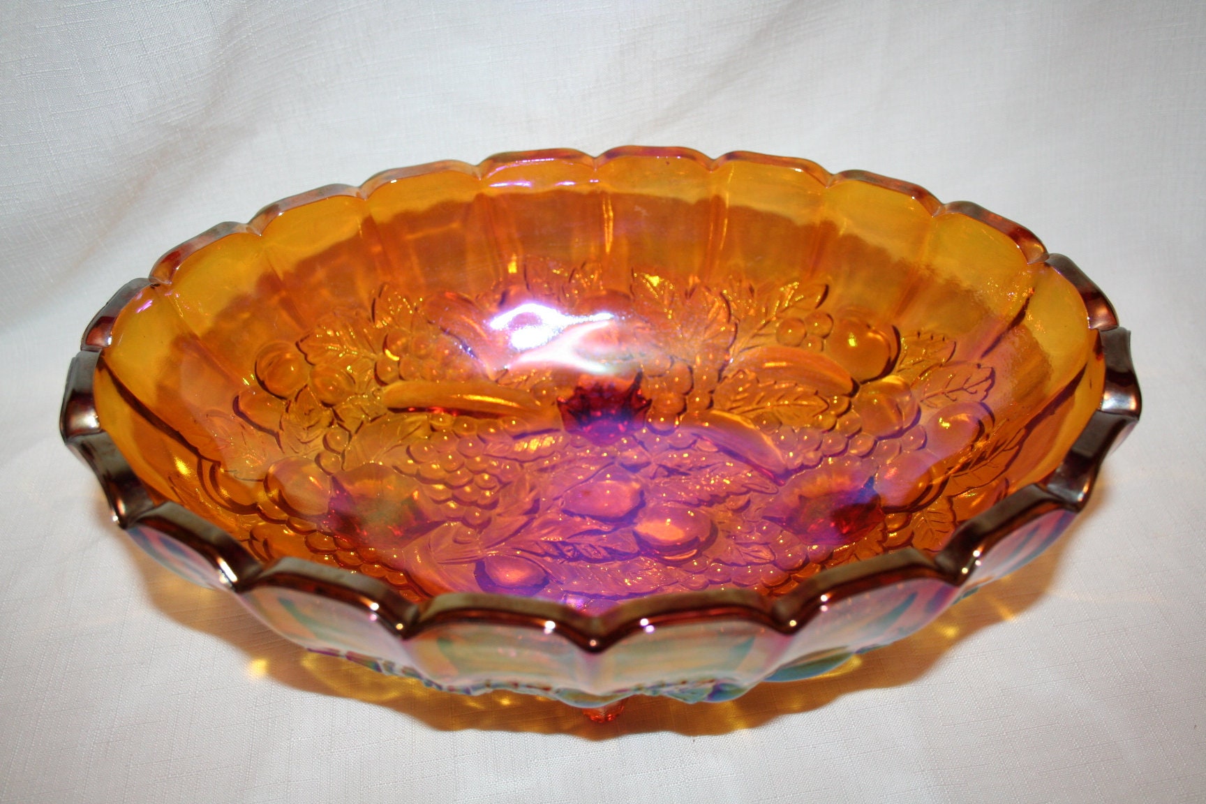 Amber Glass Carnival Fruit Bowl Etsy