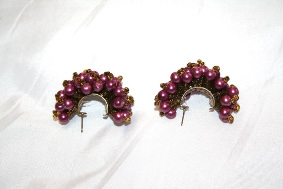 BEADED Huggie Hoop Grape CLUSTER EARRINGS - image 4