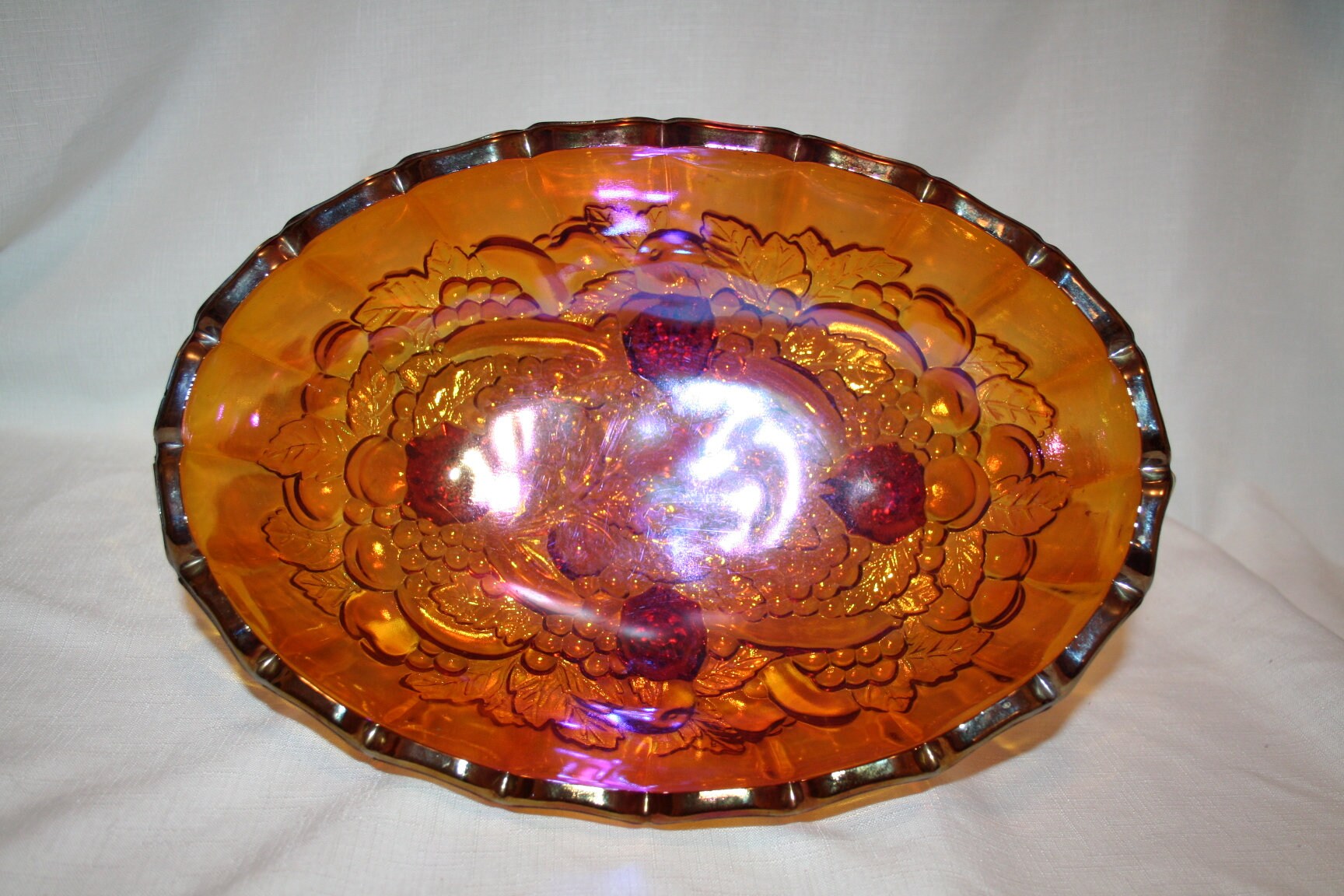 Amber Glass Carnival Fruit Bowl Etsy