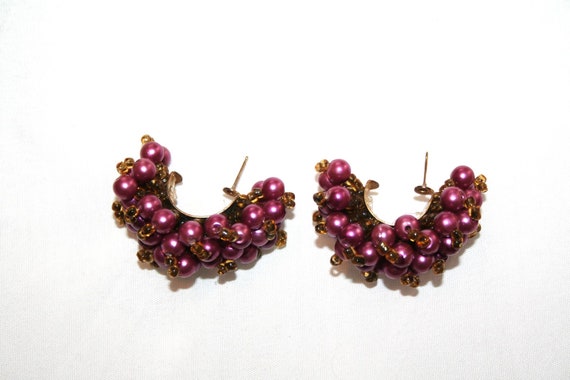 BEADED Huggie Hoop Grape CLUSTER EARRINGS - image 3