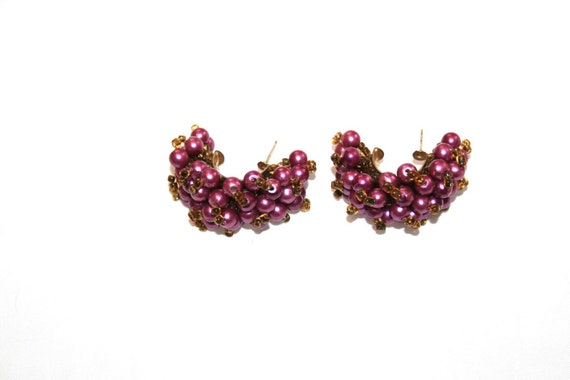 BEADED Huggie Hoop Grape CLUSTER EARRINGS - image 1