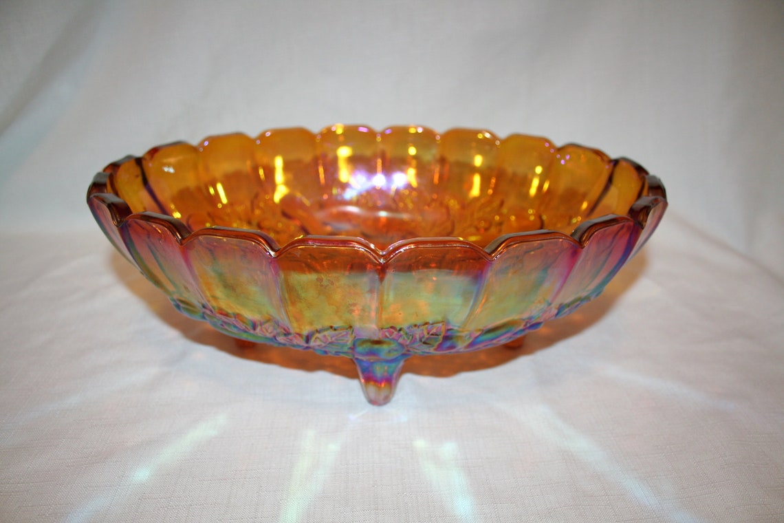 Amber Glass Carnival Fruit Bowl Etsy