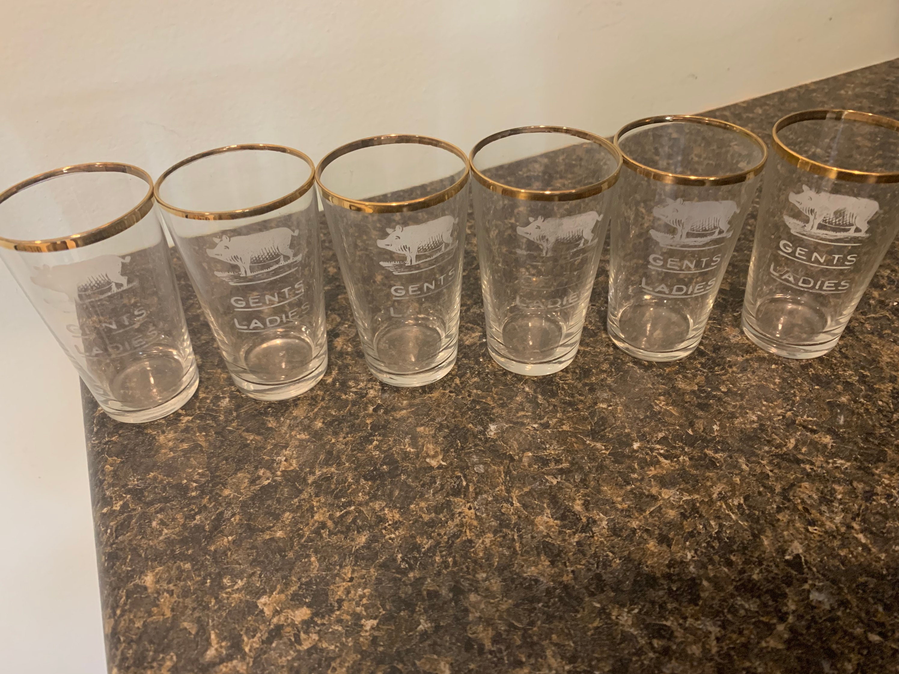 Set of 6 Ladies Gents shot glasses with Gold rim Etsy