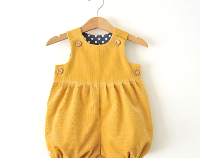 Mustard Yellow Corduroy Baby Romper Suit for Boys and Girls, Unisex