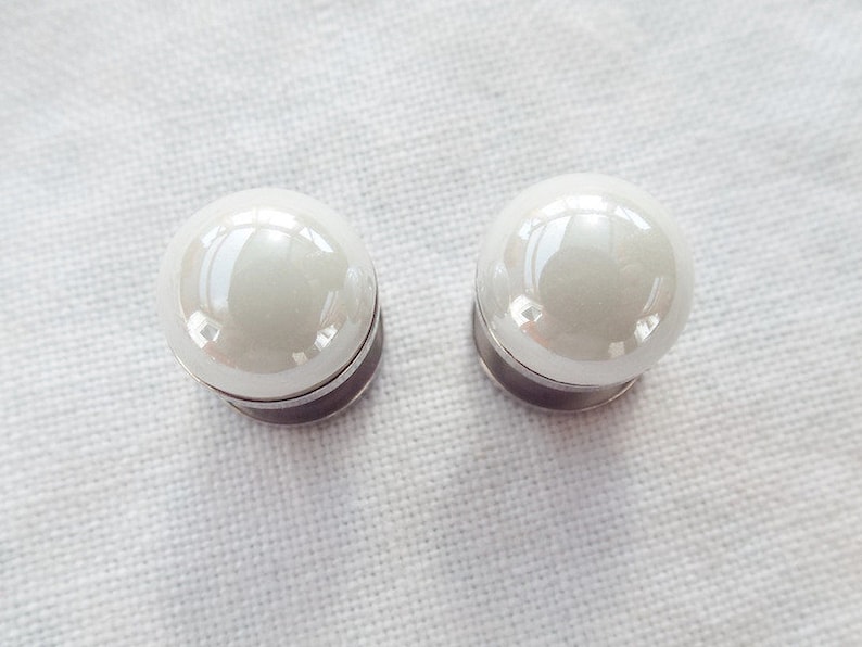 Bridal earrings plugs tunnel white 4 mm 6 mm 8 mm image 2