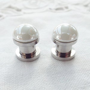 Bridal earrings plugs tunnel white 4 mm 6 mm 8 mm image 3