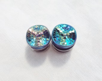 Edelstahl Tunnels Meerjungfrau blau 10mm plugs