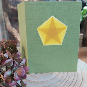 Cartão de aniversário cartão de natal cartão dobrável estrela waldorf estrelas transparentes pentágono waldorf verde claro amarelo