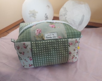 Boxy Bag Cosmetic Bag Storage Bag Patchwork Green Makeup Bag Cottage Core