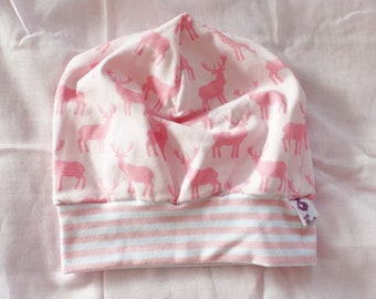 Baby Beanie Jersey rosa gestreift HIrsch