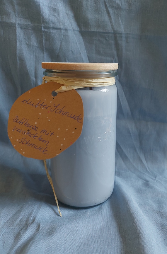 Schmuck Kerze Schmuck im Glas dufter Schmuck Duftkerze Blaubeer Muffin 340 ml Ohrringe Glas Juwelen mint mit Biene gold vegan