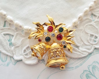 Vintage X-Mas Kette mit Weihnachts Glocke echte Perlen Bells Pearls