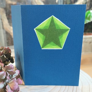 Geburtstagskarte Weihnachtskarte Klappkarte Waldorfstern Transparent Sterne Pentagon waldorf Transparentbild blau grün