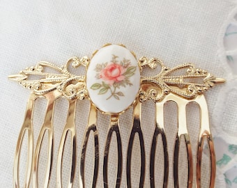 Hair comb vintage Dream comb with Cabochon gold