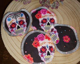 Make-up remover pads made of fabric reusable washable Skull Mexican sugar skull 4 pieces sustainable