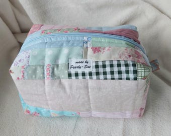 Boxy Bag Patchwork Edition Cosmetic Bag Storage Bag Vintage Roses Mint Blue Makeup Bag Cottage Core