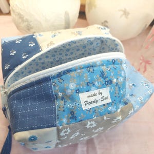 Boxy Bag Cosmetic Bag Storage Bag Patchwork Blue Makeup Bag Cottage Core