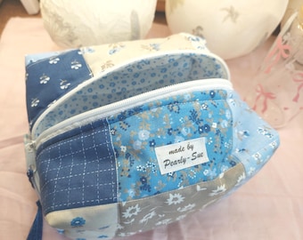 Boxy Bag Cosmetic Bag Storage Bag Patchwork Blue Makeup Bag Cottage Core