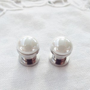 Bridal earrings plugs tunnel white 4 mm 6 mm 8 mm image 1