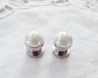 Bridal earrings plugs tunnel white 4 mm 6 mm 8 mm
