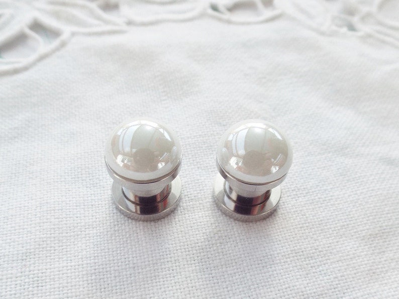 Bridal earrings plugs tunnel white 4 mm 6 mm 8 mm image 1