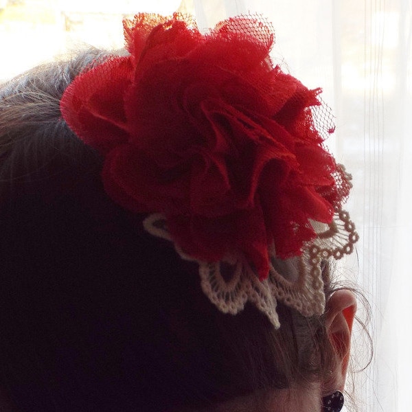 Fascination with chiffon flower bridal hair Jewelry Red