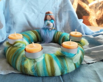 Advent wreath made of fairytale wool felt wreath Waldorf with girls felt seasonal wreath