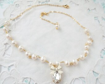 Brautkette Vintage Juwel Perlen und Schleife