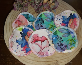 Make-up remover pads made of fabric reusable washable watercolor flowers 6 pieces sustainable
