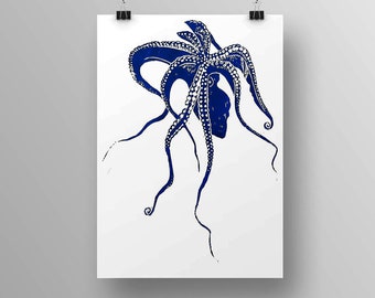 Octopus Linocut - handmade print